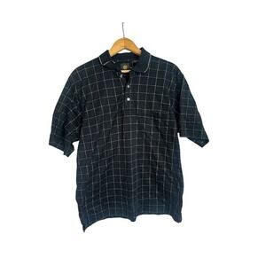 Trump Golf Men's 100% Cotton‎ Polo Shirt Black Plaid Medium Short Sleeve